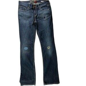 Arizona Size 7a Womens Jeans Bootcut Stretch Dark Wash Distressed Low Rise